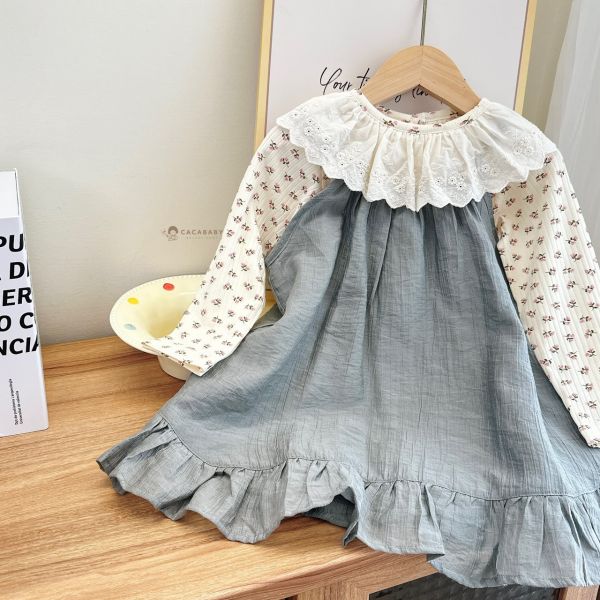 軟軟直紋花花蕾絲領上衣 