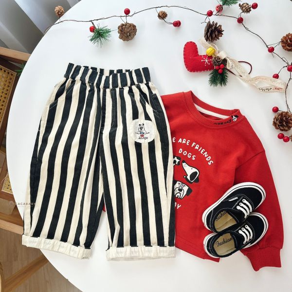 領子刺繡超可愛螺紋拼接狗狗上衣 