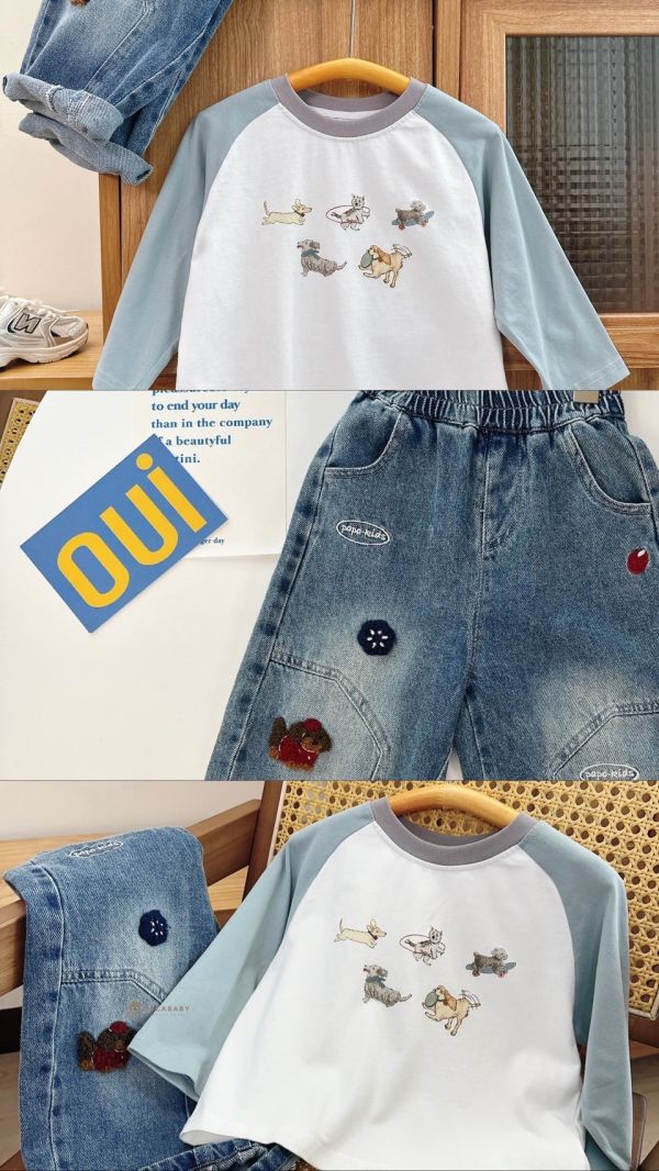 軟軟刺繡臘腸狗狗牛仔褲 