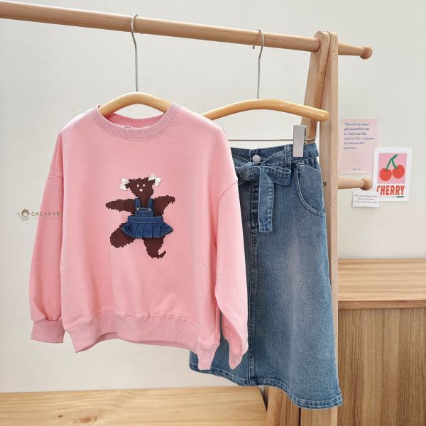 (100~150)超美後開岔腰鬆緊蝴蝶結牛仔A字裙 