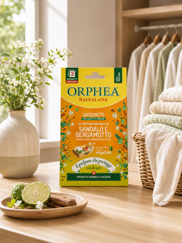 義大利ORPHEA歐菲雅 佛手柑香 衣櫃香氛保護香氛袋 3包｜義大利製 ORPHEA 歐菲雅,衣櫃香氛,衣物香氛,收納空間香氛,香氛袋,佛手柑,3入／盒,樟腦丸替代