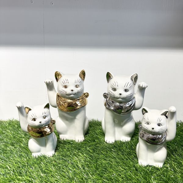 日本製/ 江戶金銀領巾招財貓19cm 