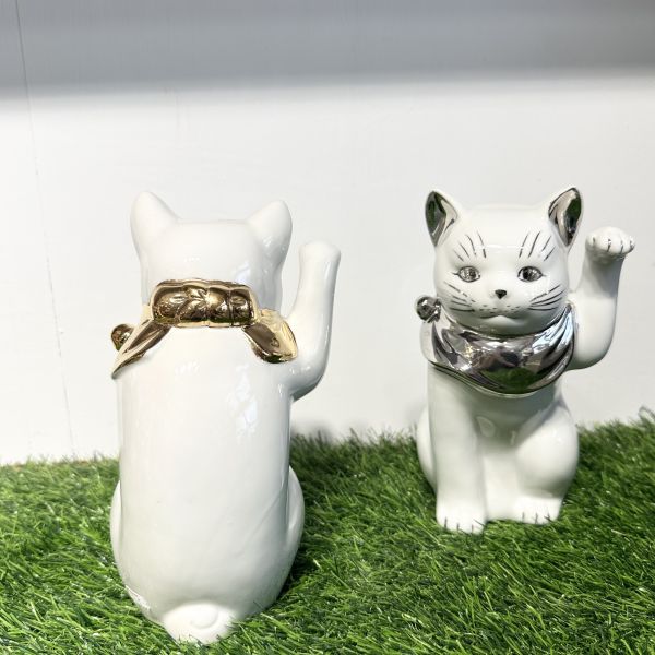 日本製/ 江戶金銀領巾招財貓19cm 