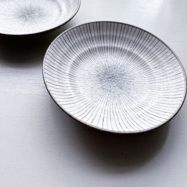 日本製/ 灰釉十草八寸湯皿 