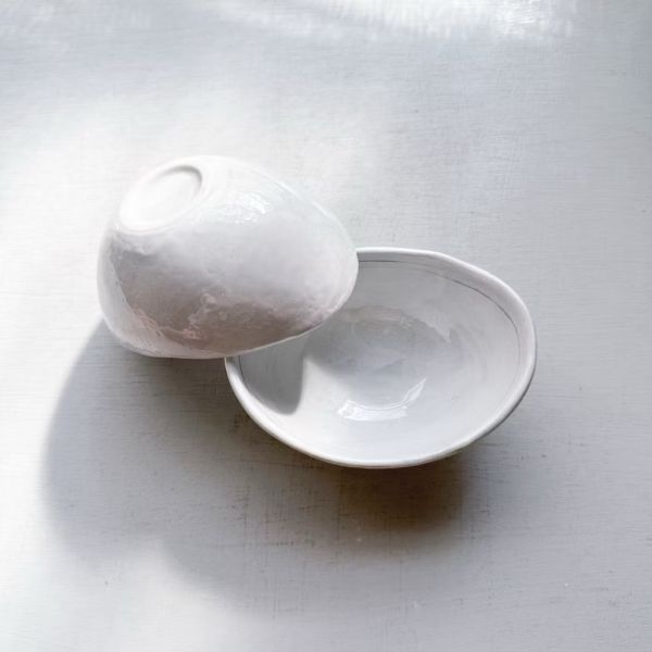 日本製/ 粉引灰線元寶橢圓缽 