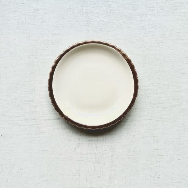 日本製/ 棕波浪邊蛋糕盤 