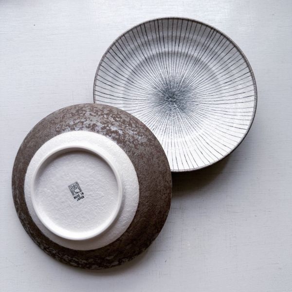 日本製/ 灰釉十草八寸湯皿 