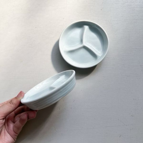 日本製/青瓷三格醬料碟 