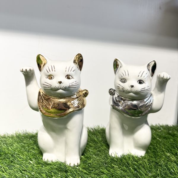 日本製/ 江戶金銀領巾招財貓19cm 
