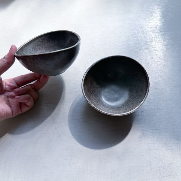 日本製/橢圓船型灰釉小缽 