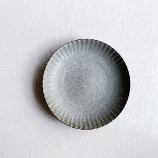 日本製/ 粗陶鐵灰蛋糕盤 