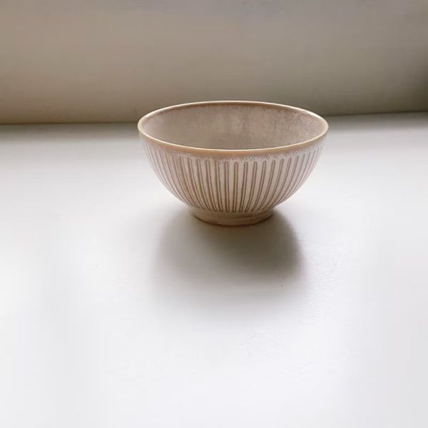 日本製/ 奶油十草寬口飯碗 