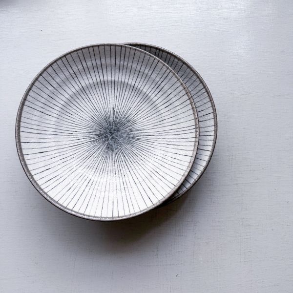 日本製/ 灰釉十草八寸湯皿 