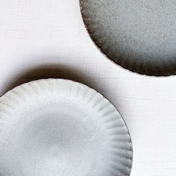 日本製/ 粗陶鐵灰蛋糕盤 