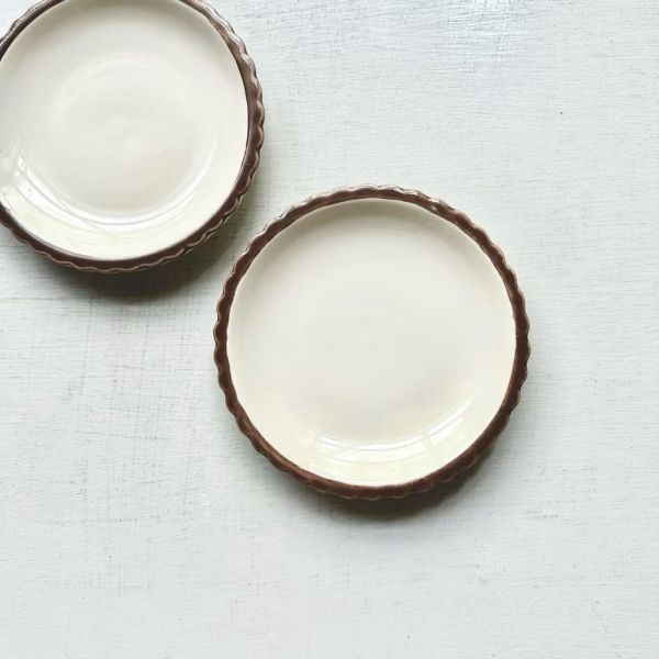 日本製/ 棕波浪邊蛋糕盤 