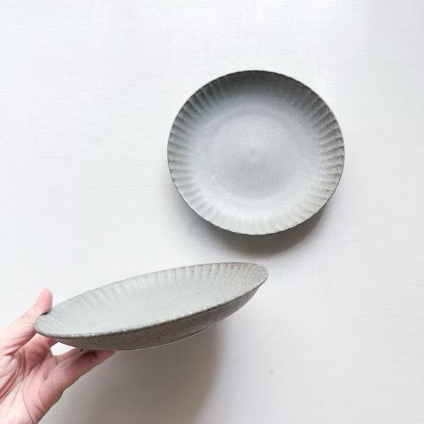 日本製/ 粗陶鐵灰蛋糕盤 