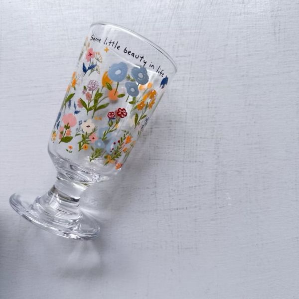 日系花朵高腳玻璃杯 