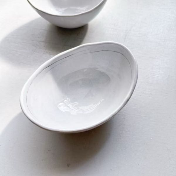 日本製/ 粉引灰線元寶橢圓缽 