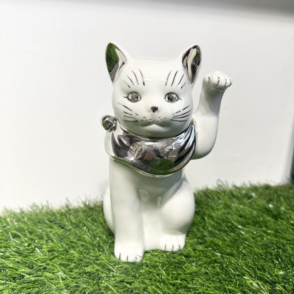 日本製/ 江戶金銀領巾招財貓19cm 