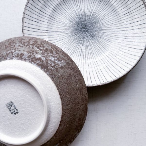 日本製/ 灰釉十草八寸湯皿 