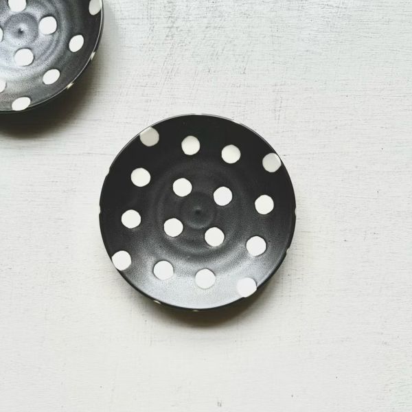 日本製/ 輕量黑底白水玉蛋糕盤 