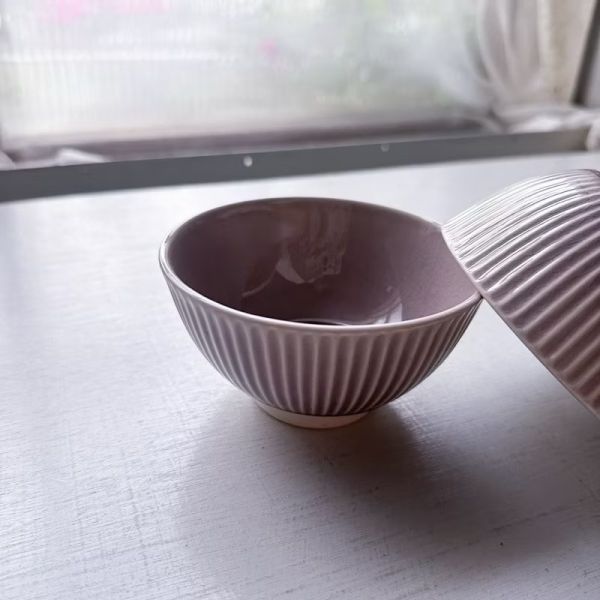 日本製/ 冰裂紋紫色飯碗 
