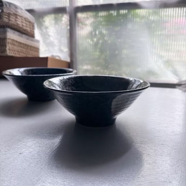 日本製/ 天目黑刷紋釉染大碗公 