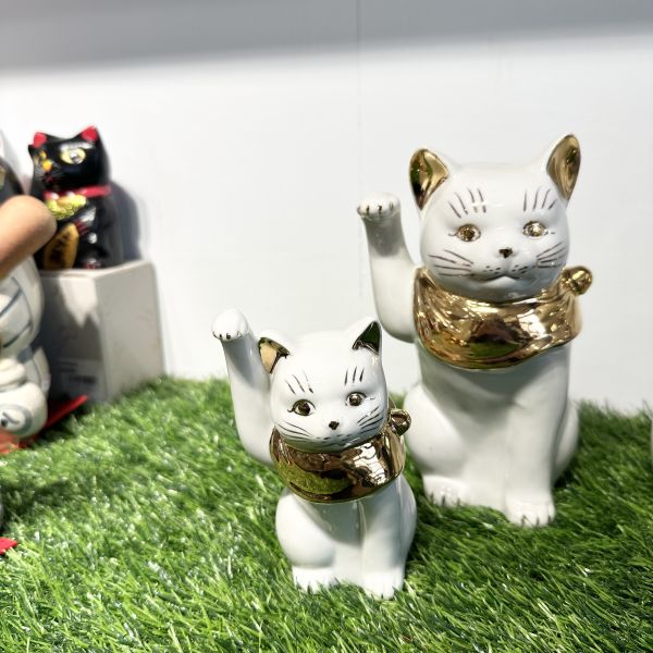 日本製/ 江戶金銀領巾招財貓19cm 