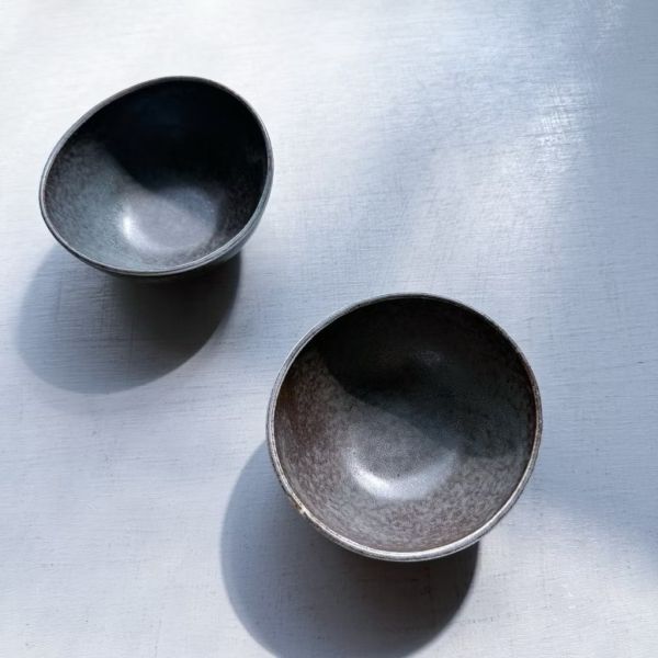 日本製/橢圓船型灰釉小缽 