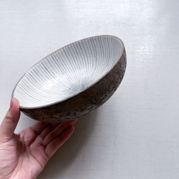 日本製/灰釉十草水缽 
