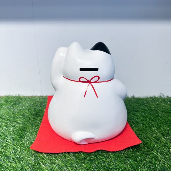 日本製/ 萬古燒巨胖白招財貓存錢筒 