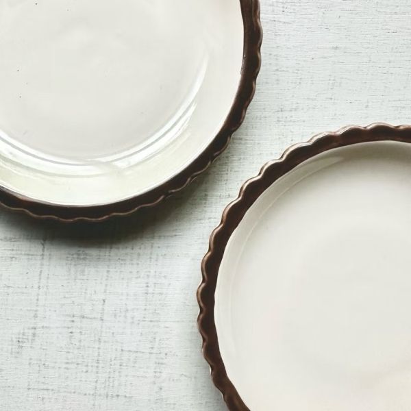 日本製/ 棕波浪邊蛋糕盤 