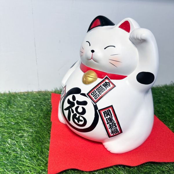 日本製/ 萬古燒巨胖白招財貓存錢筒 