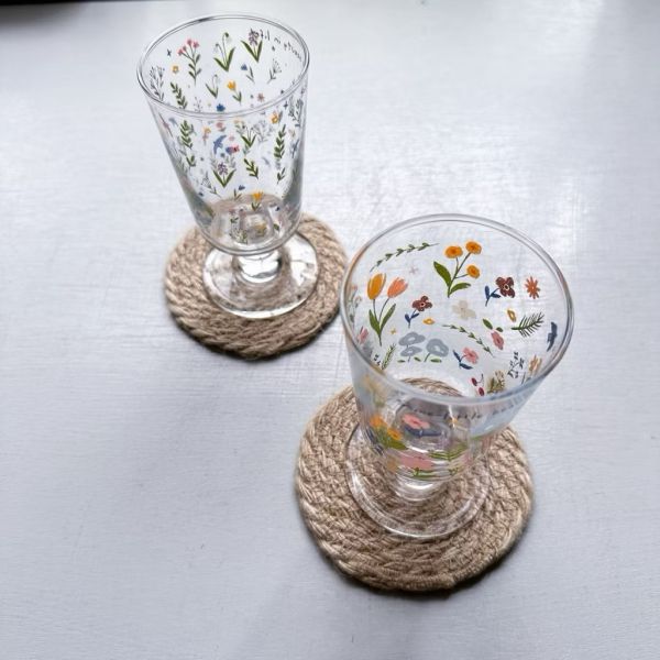 日系花朵高腳玻璃杯 