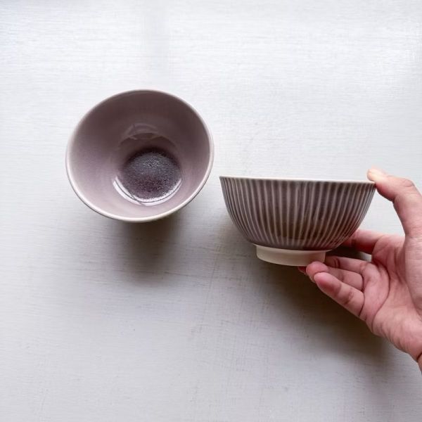 日本製/ 冰裂紋紫色飯碗 