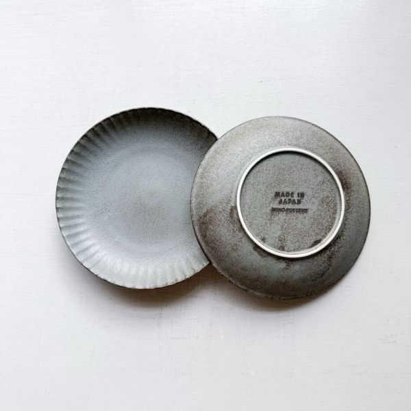 日本製/ 粗陶鐵灰蛋糕盤 