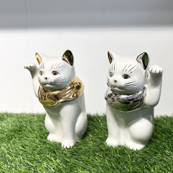 日本製/ 江戶金銀領巾招財貓19cm 