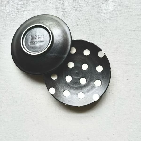 日本製/ 輕量黑底白水玉蛋糕盤 