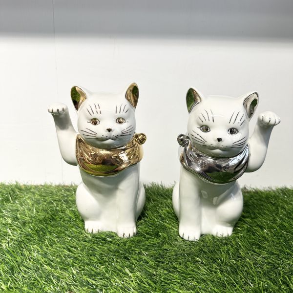 日本製/ 江戶金銀領巾招財貓19cm 