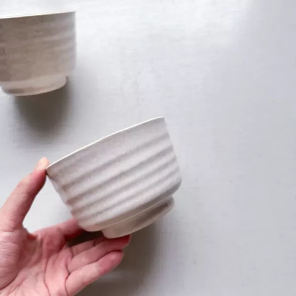 日本製/米白釉抹茶碗 