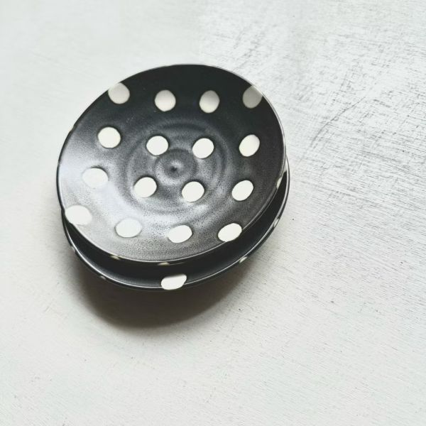 日本製/ 輕量黑底白水玉蛋糕盤 