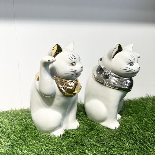 日本製/ 江戶金銀領巾招財貓19cm 