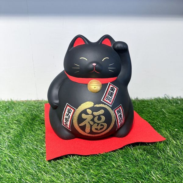 日本製/ 萬古燒巨胖大黑招財貓存錢筒 