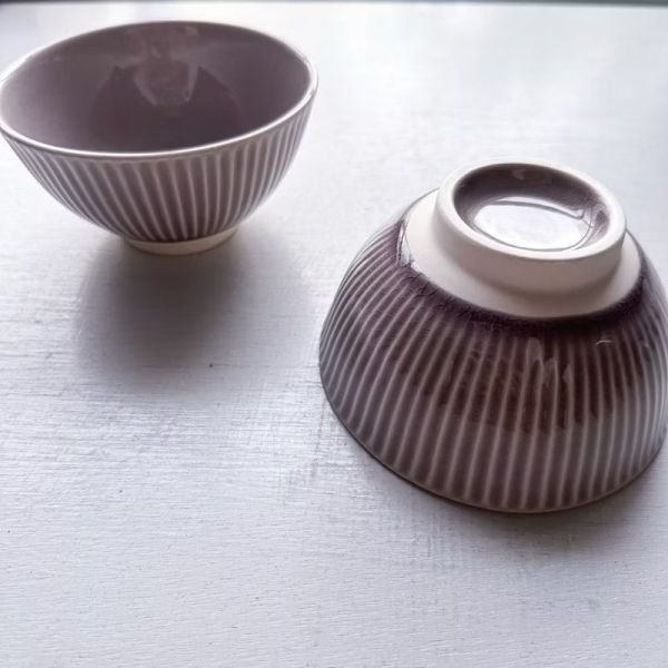 日本製/ 冰裂紋紫色飯碗 