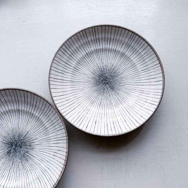 日本製/ 灰釉十草八寸湯皿 