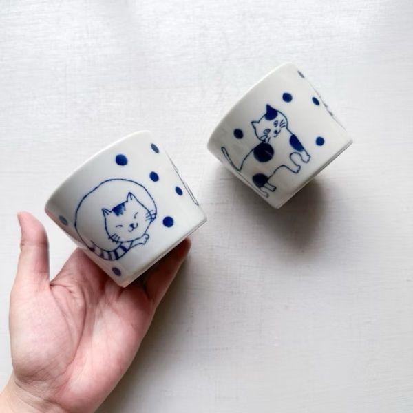 日本製/ 三隻貓咪豬口杯 