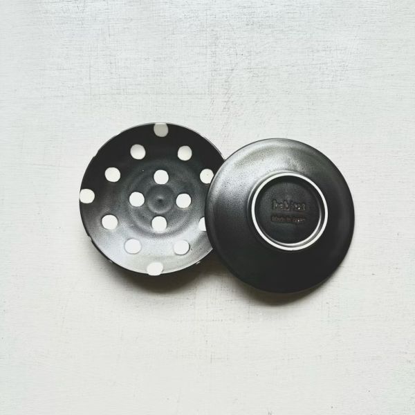 日本製/ 輕量黑底白水玉蛋糕盤 