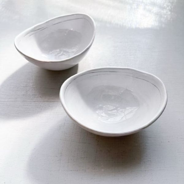 日本製/ 粉引灰線元寶橢圓缽 