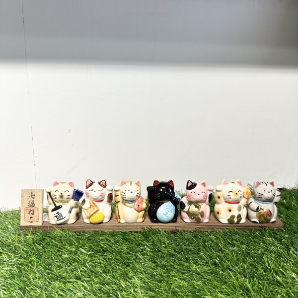 日本製/ 板附橫式/七福招財貓擺飾 