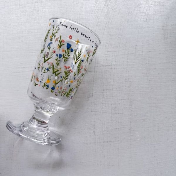 日系花朵高腳玻璃杯 